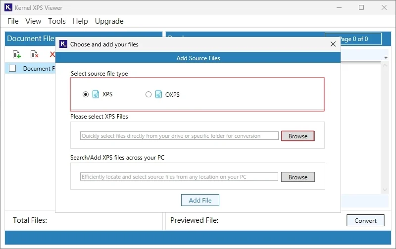 Select the file you need to view xps or oxps file