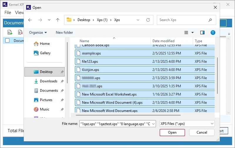 You can select multiple XPS files at once