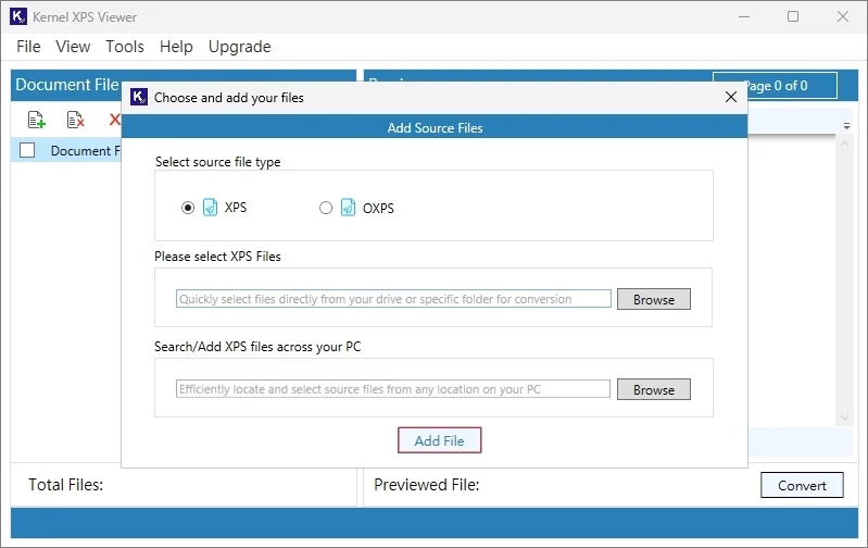 Tap on Add Files to initiate the preview process