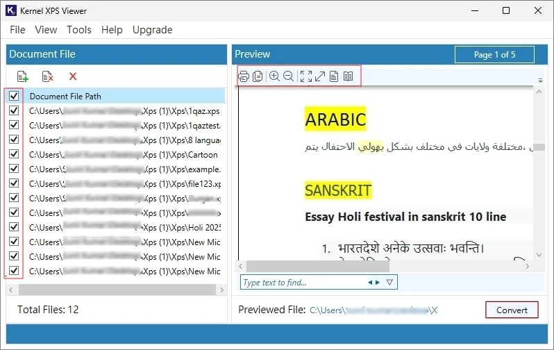 Tap on a specific file and preview xps file