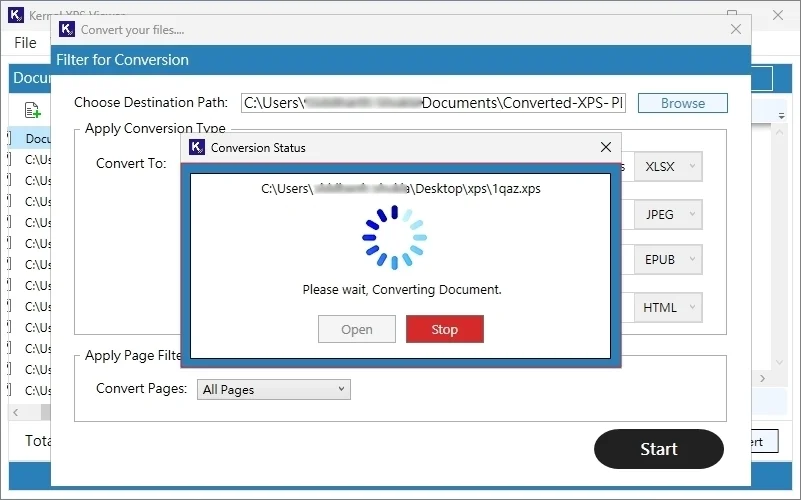The XPS conversion process will start