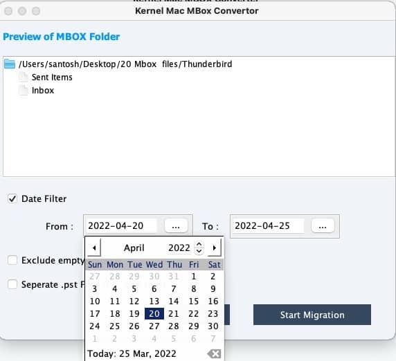 Apply the Date Filter to save the mailbox items from particular dates only