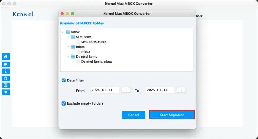 Get a detailed preview of the MBOX folder