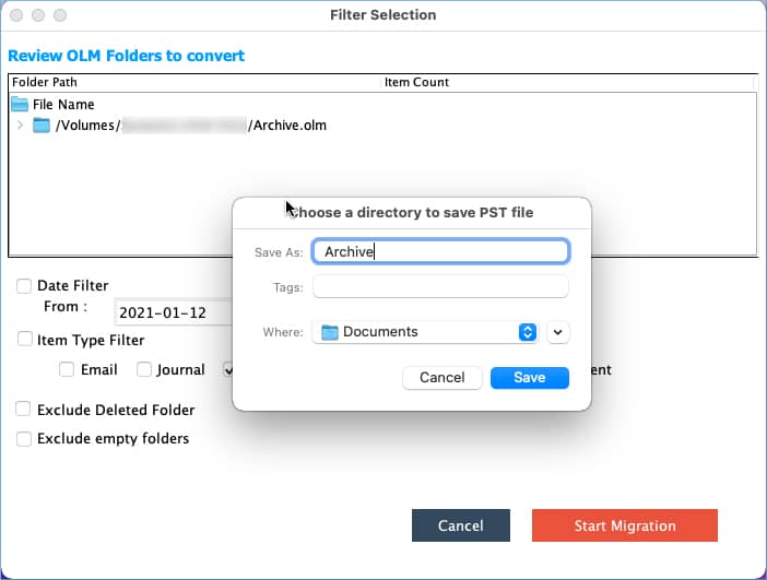 Provide the name of PST file and choose its saving location
