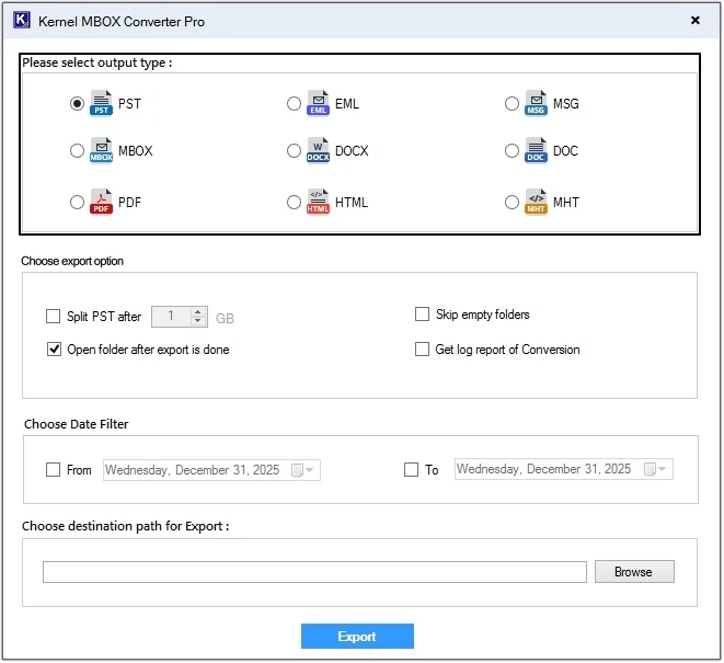 Click on Export option