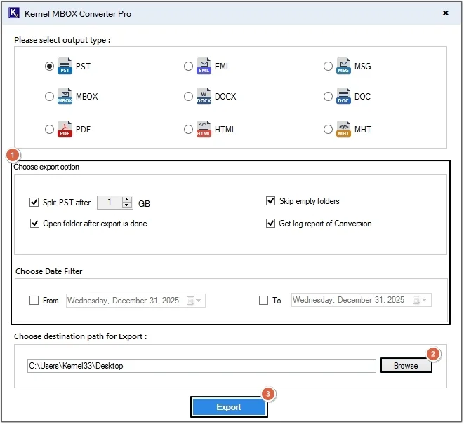Click on Export option