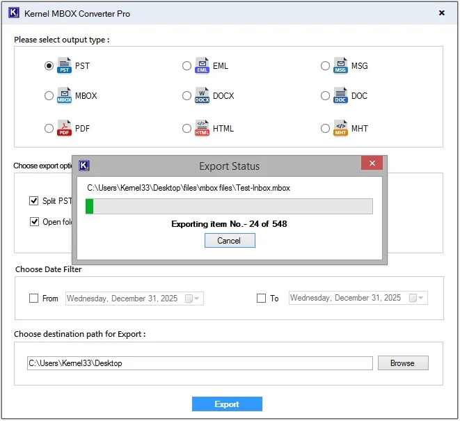 Click on Export option