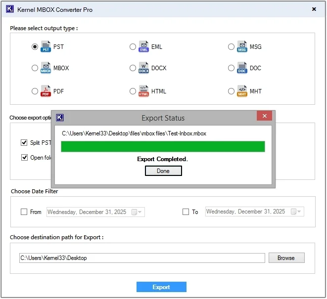 Click on Export option