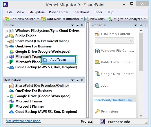 Go to Microsoft Teams wizard and click Add Teams button 