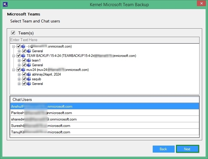 Select Teams and Chat users