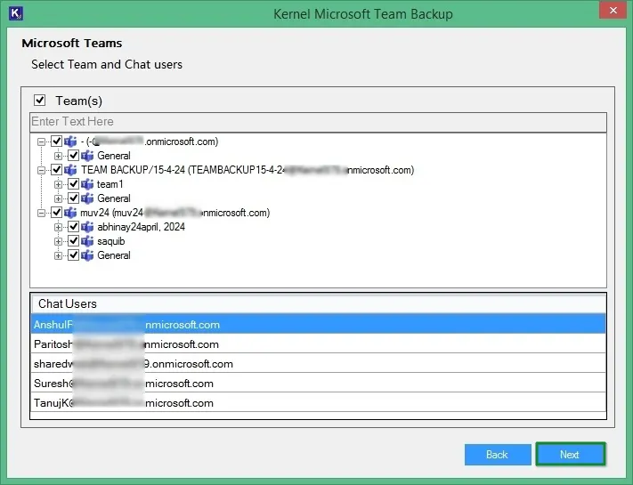 Select Teams and Chat users