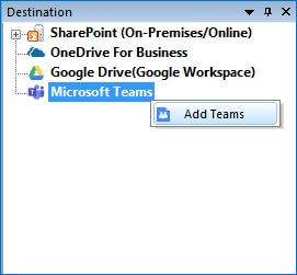 Go to destination and select Add Teams