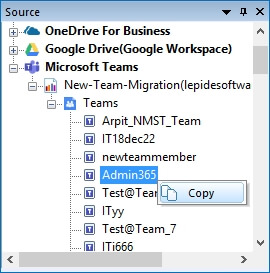 Choose a Team and Copy it for migration