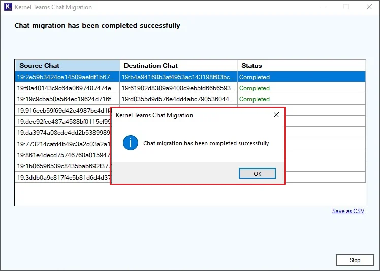 Chat migration has been completed successfully