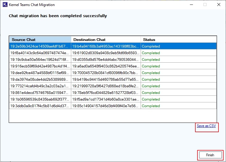 lick on ave as CSV to save the migration summary