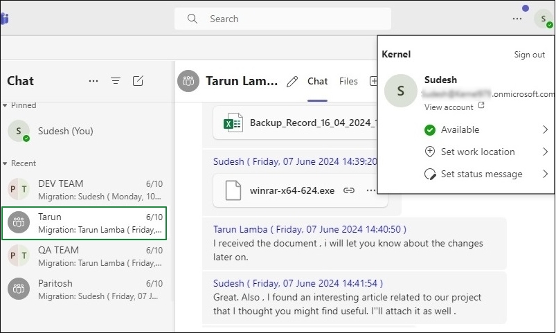 After the migration process is complete you can check sample destination Teams