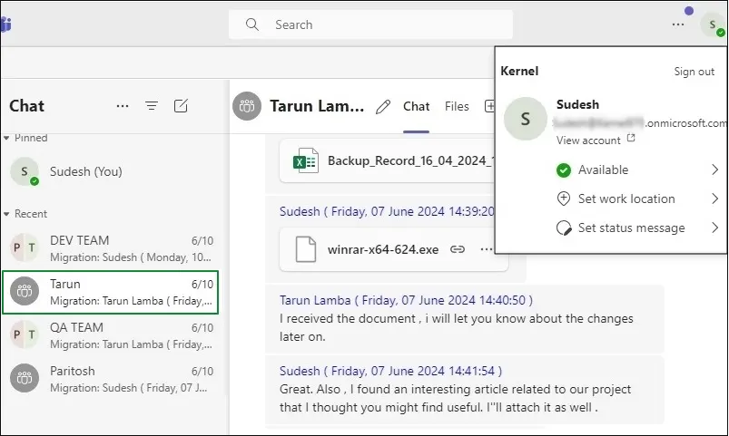 After the migration process is complete you can check sample destination Teams