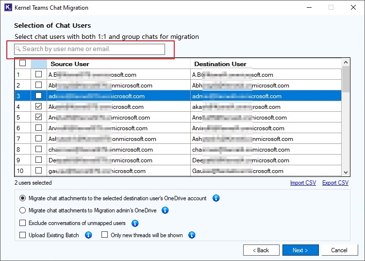 Select users from the list