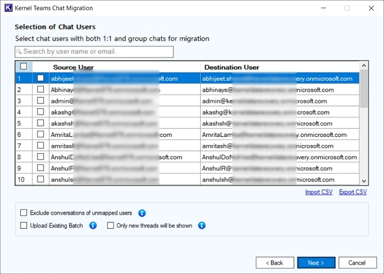 Select users from the list
