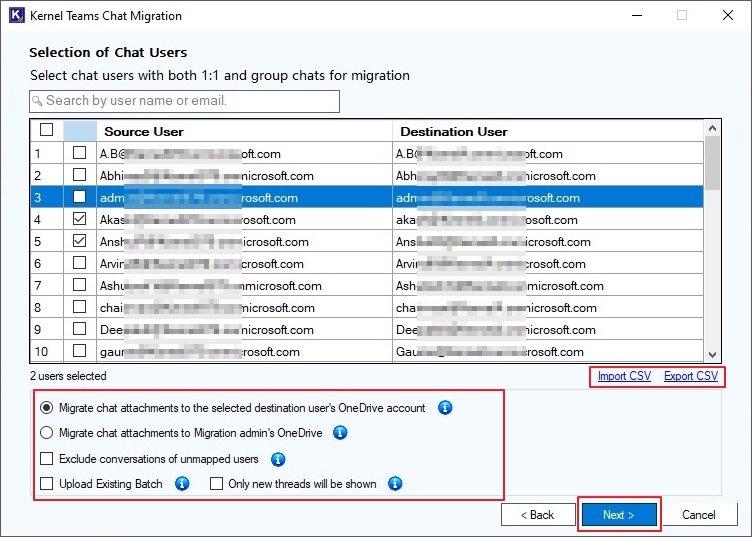 Select from the options to migrate selective chats
