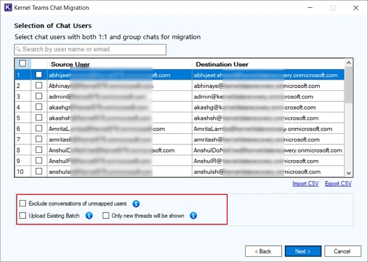 Select from the options to migrate selective chats