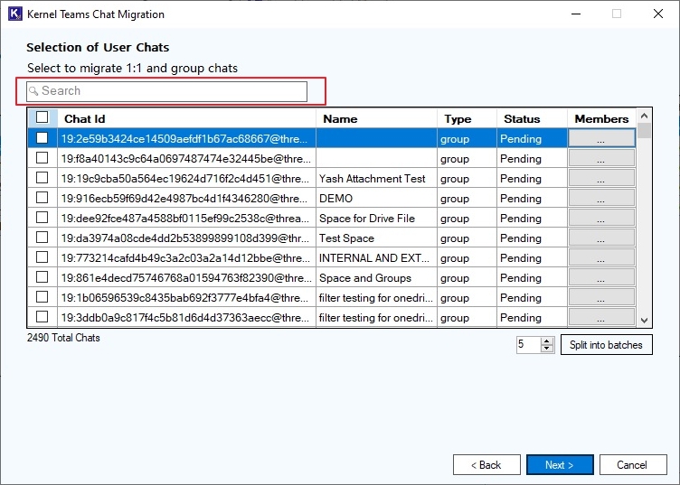 Select members of the specific group or chat messages