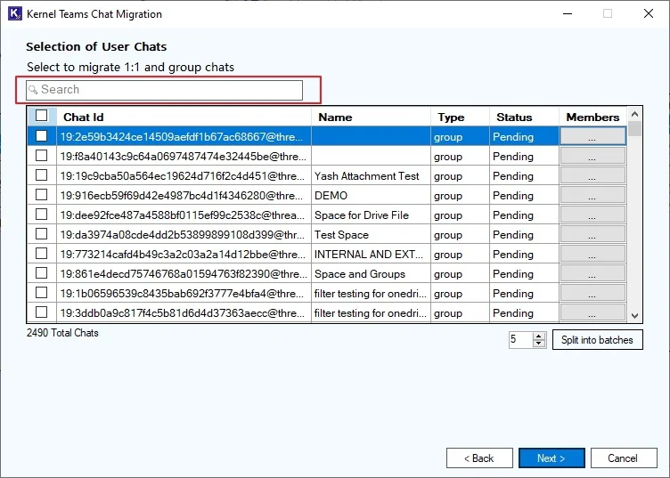 Select members of the specific group or chat messages