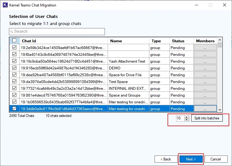 Split User Chats using Split option
