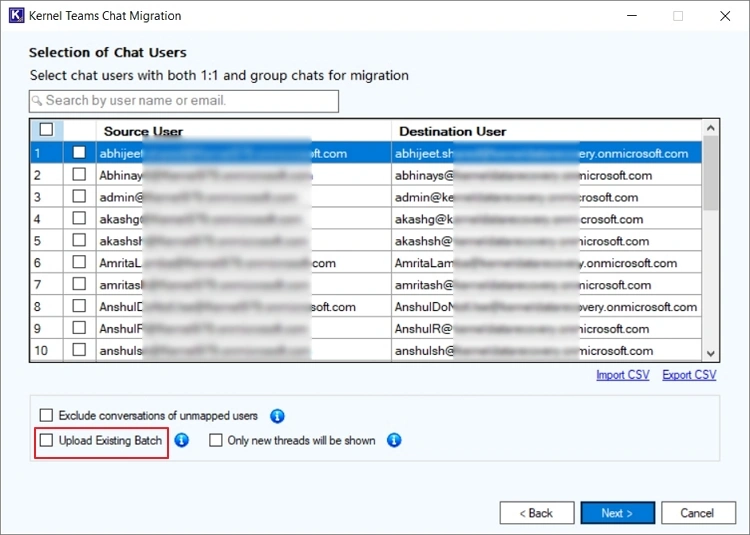 Select Upload Existing Batch checkbox 