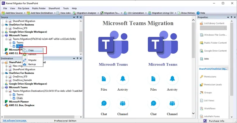 Copy Teams chat from destination pane
