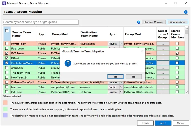 Displayed Some users are not mapped message in popup  