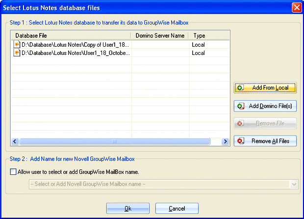 Select Lotus Notes database files