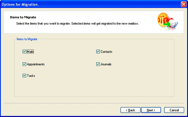 select the mailbox items to export to GroupWise