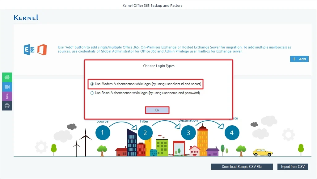 Use Modern Authentication option