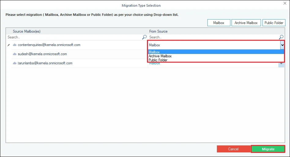 Select the source options