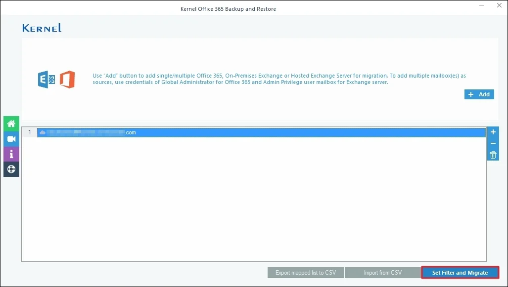 Verify Mailboxes and then Set Filter and Migrate
