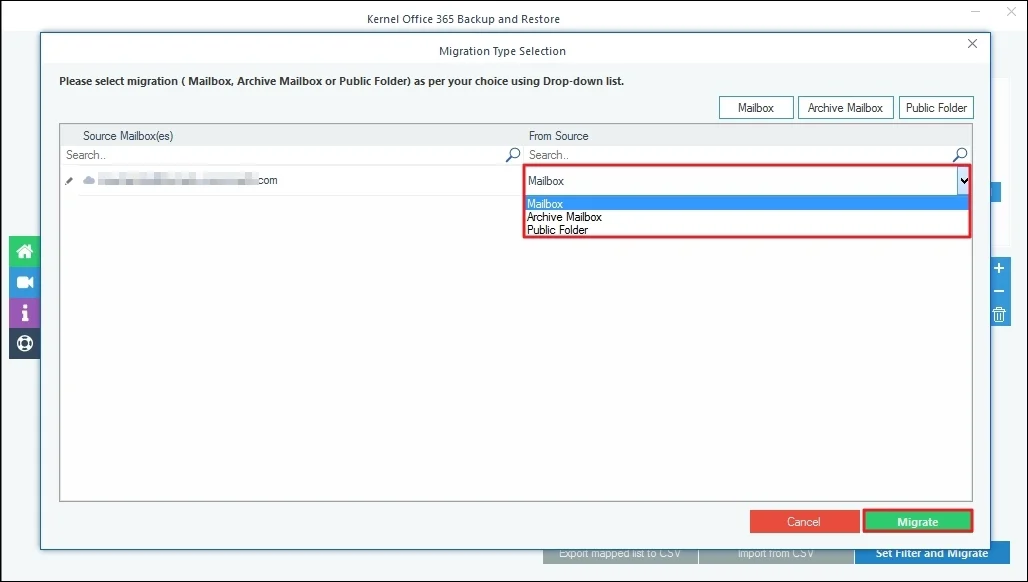 select Mailbox from Source