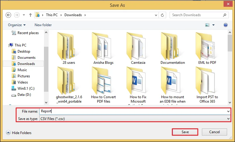 Select a preferred location to save CSV file