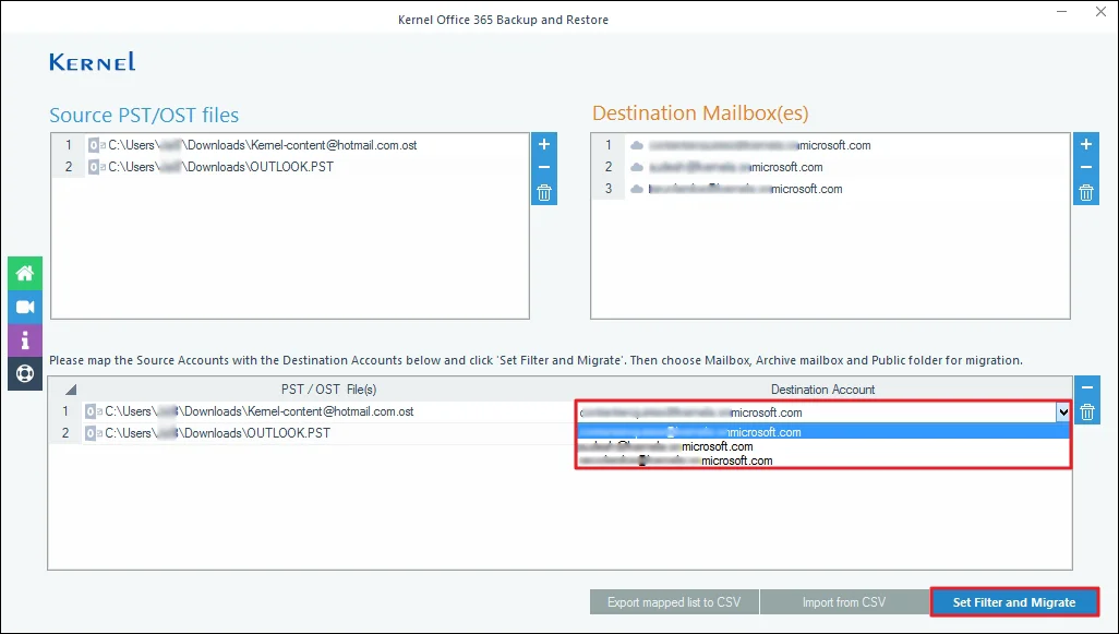 Select your Destination Account