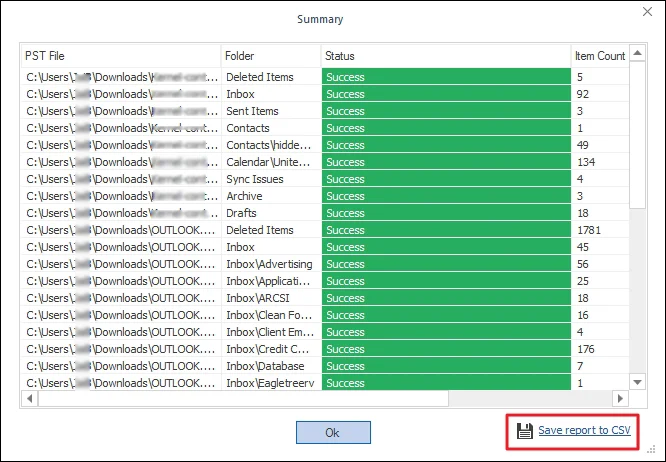 Click on Save report to CSV.