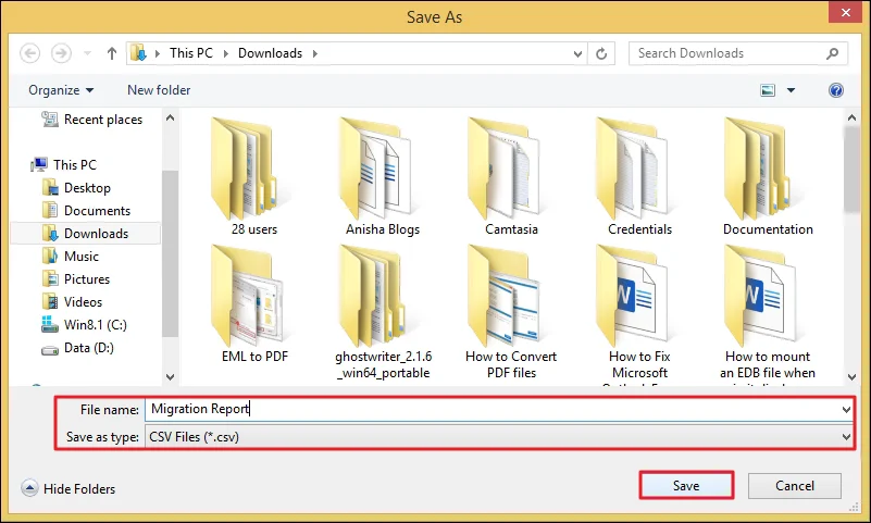 Select location to save CSV