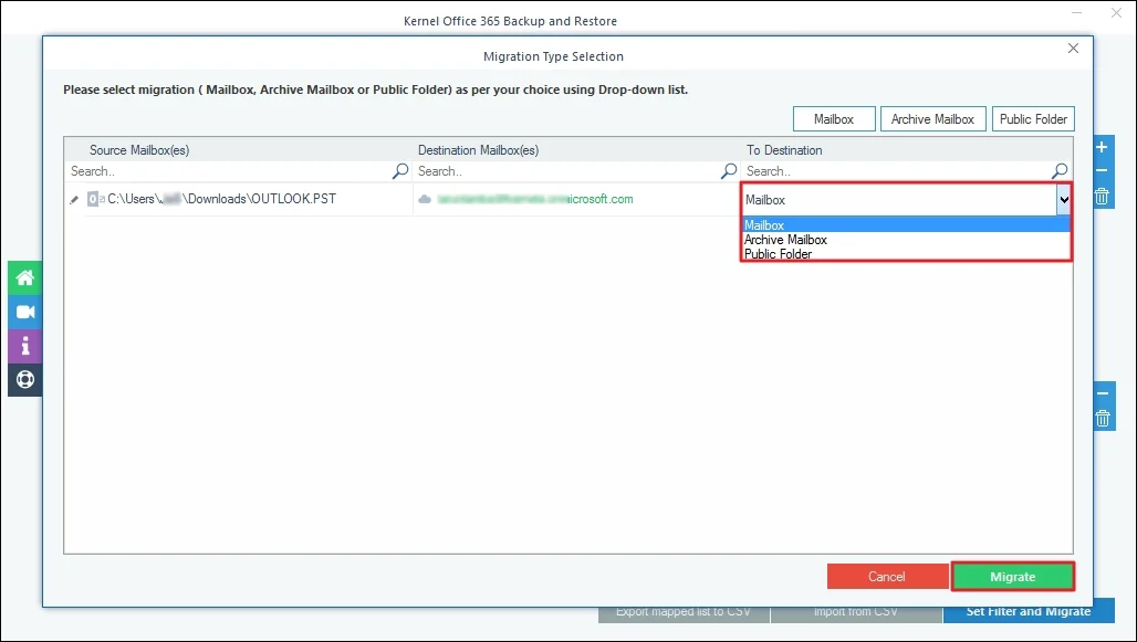Select mailbox type
