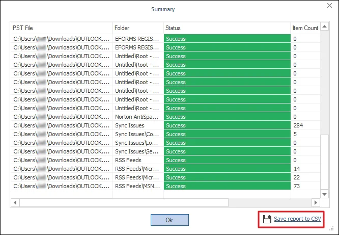 Download detailed migration report