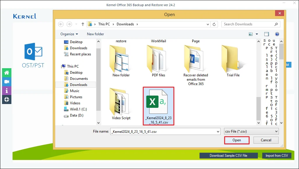 Select stored CSV file