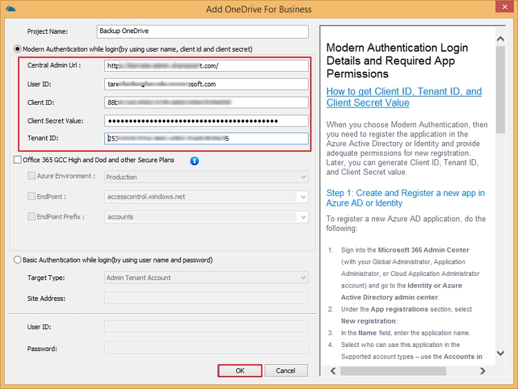 enter OneDrive credentials