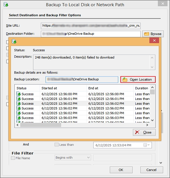 onedrive backup is saved