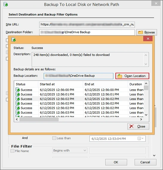 onedrive backup is saved