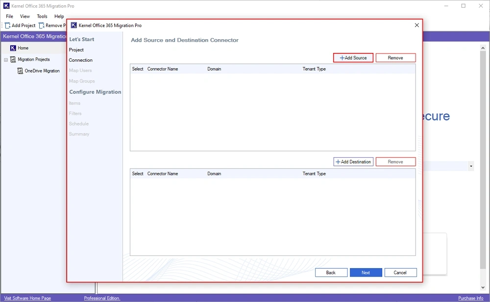 add source and destination connector