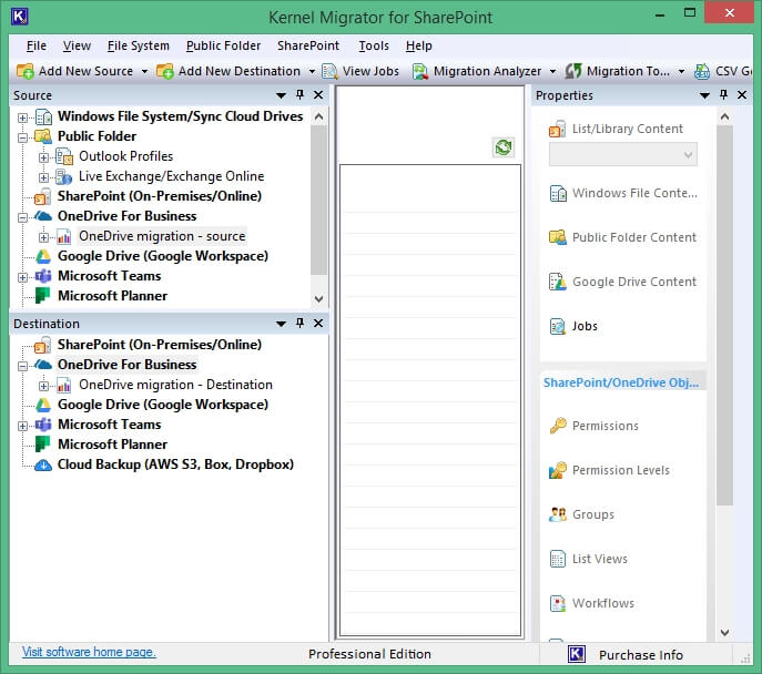 OneDrive for Business is connected in the destination