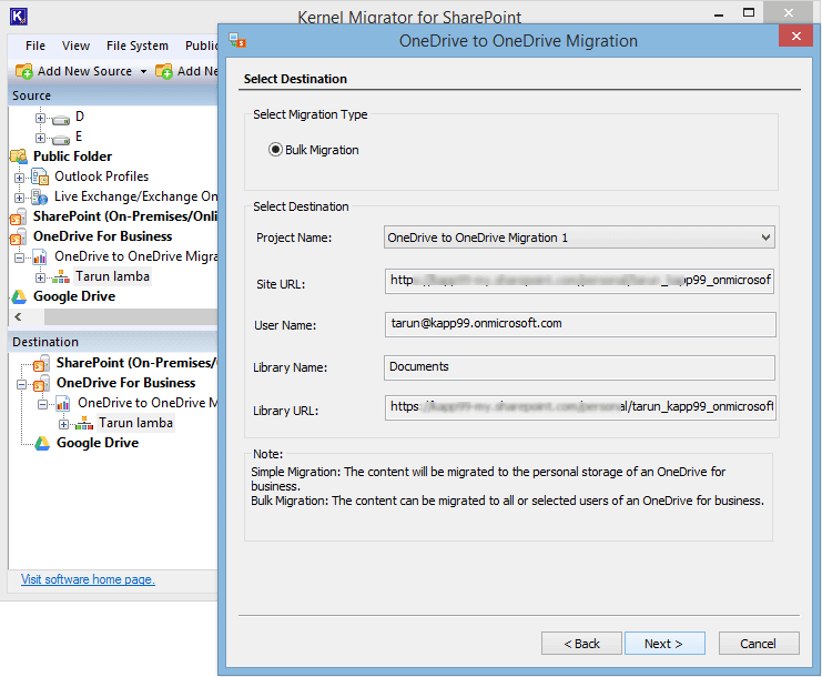 choose Migrate to OneDrive for Business